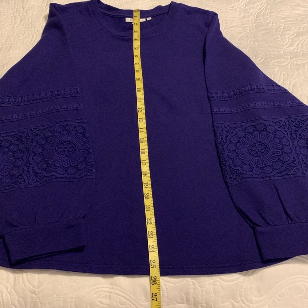 Chico’s Women’s Zenergy Lace Trim Long Sleeve Sweatshirt Blue Size XL - Picture 11 of 11